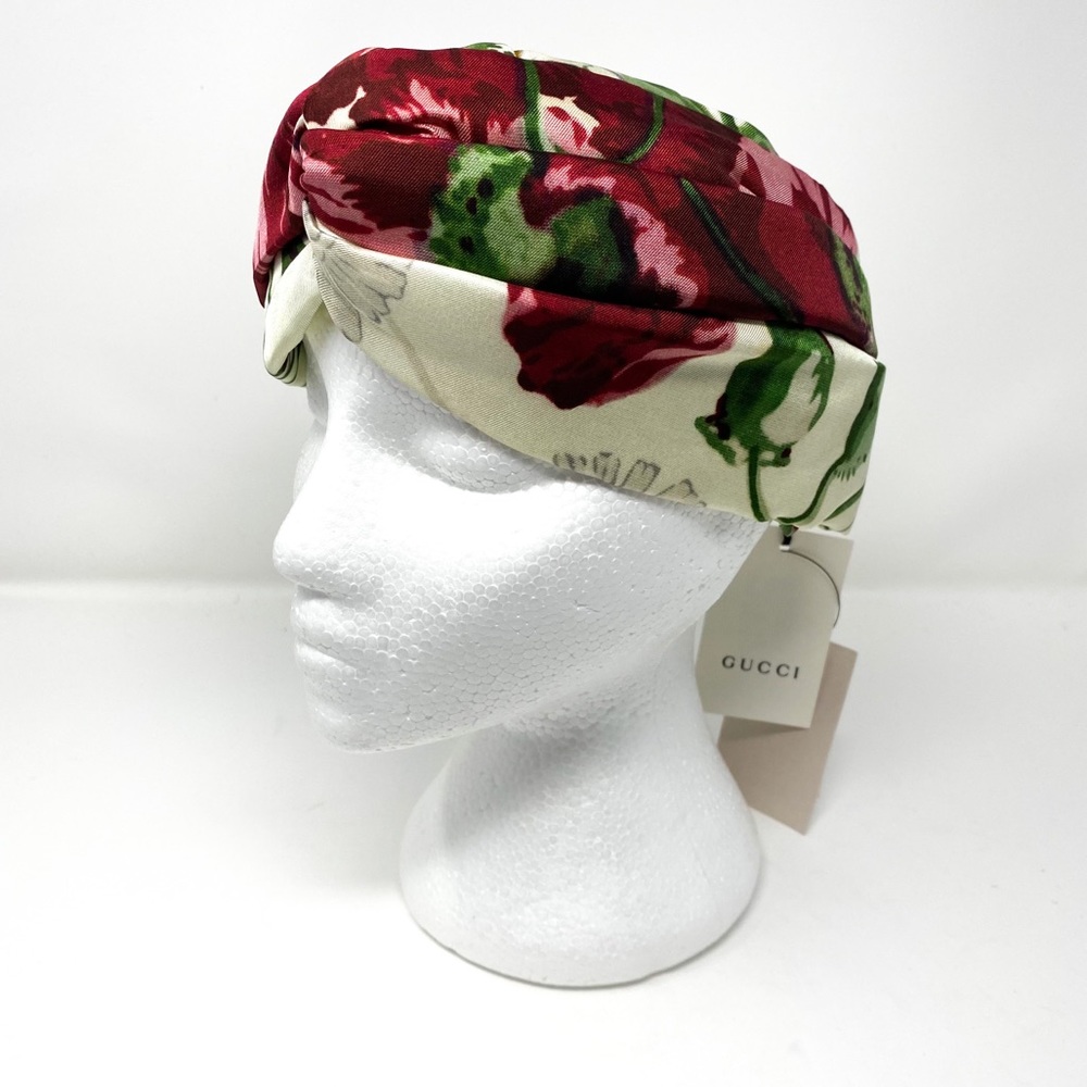 GUCCI Silk Headband with Ivory Floral Print